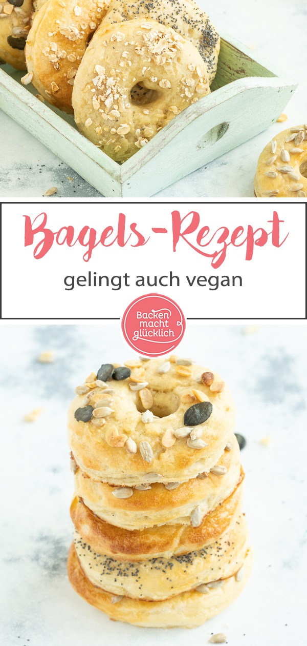 Original amerikanische Bagels sind schon was Besonderes! Mit diesem Grundrezept gelingen die fluffigen Bagels auch Zuhause - egal ob süß oder salzig. #bagels #frühstück #americanstyle #backenmachtglücklich