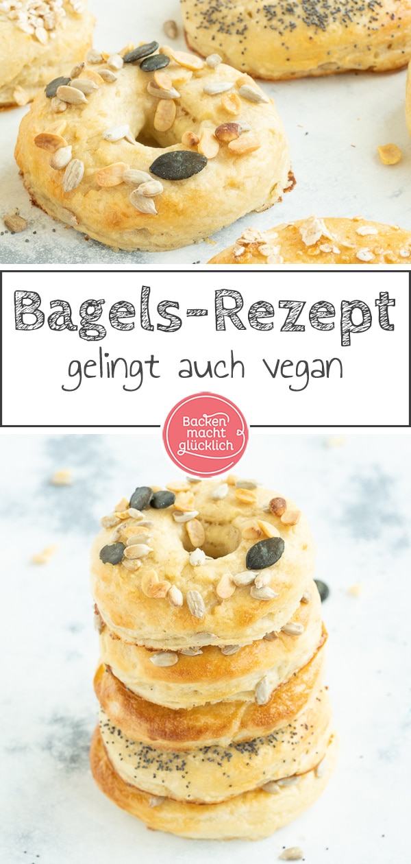 Original amerikanische Bagels sind schon was Besonderes! Mit diesem Grundrezept gelingen die fluffigen Bagels auch Zuhause - egal ob süß oder salzig. #bagels #frühstück #americanstyle #backenmachtglücklich