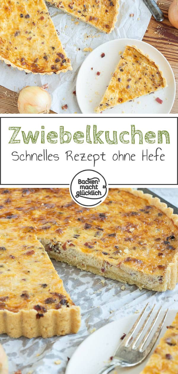 Der Zwiebelkuchen aus Mürbeteig ist super lecker und herzhaft. Das Rezept für den Zwiebelkuchen funktioniert mit Speck oder auch vegetarisch. Einfach genial! #zwiebelkuchen #herbst #zwiebeln #herzhaft #backenmachtglücklich