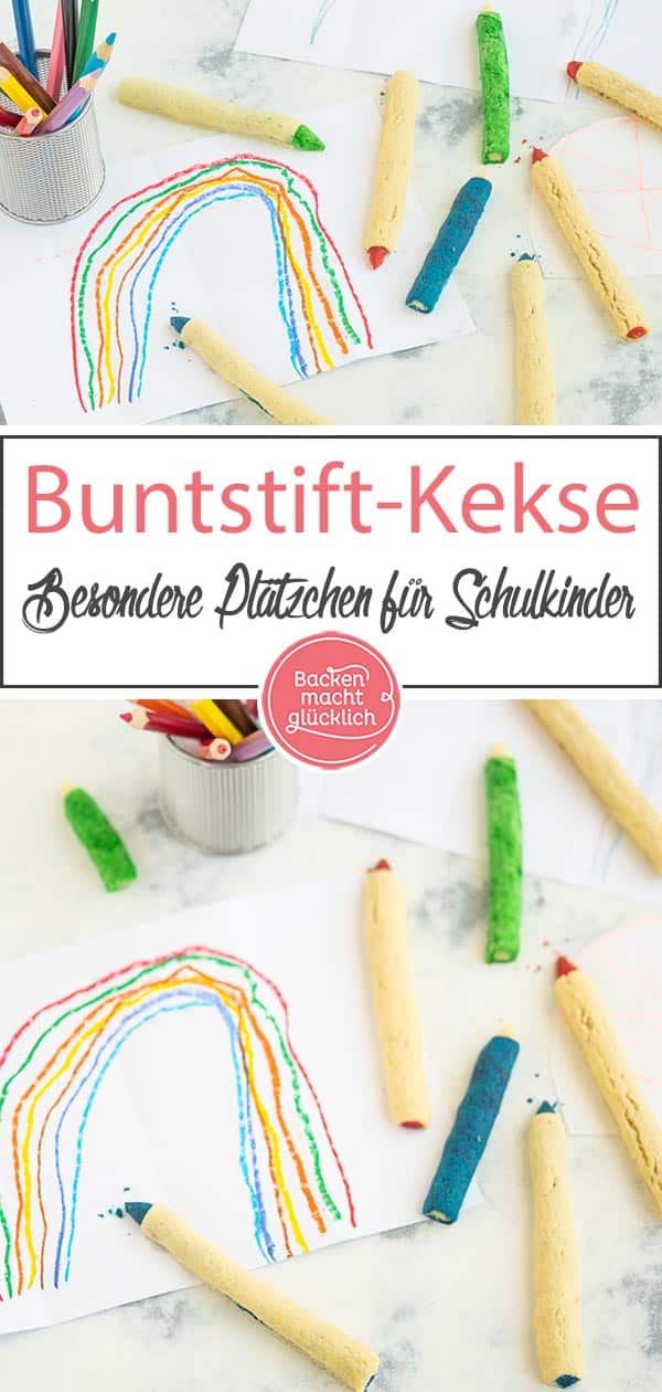 Essbare Buntstifte, witzige Kekse zur Schuleinführung und für Kindergeburstage. Diese putzigen Buntstift-Kekse sind nicht nur tolle Plätzchen für Schulkinder, sondern für Süßschnäbel jeden Alters ein besonderer, leckerer Hingucker! #backenmachtglücklich #rezept #einschulung #kekse #kinder