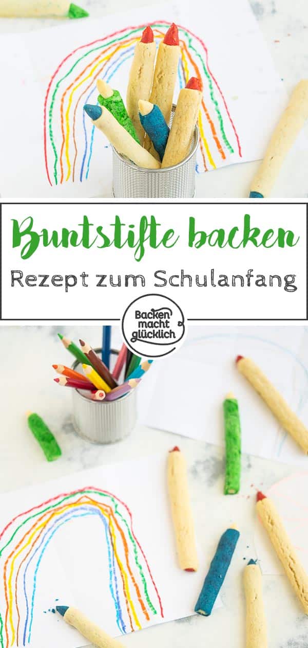 Essbare Buntstifte, witzige Kekse zur Schuleinführung und für Kindergeburstage. Diese putzigen Buntstift-Kekse sind nicht nur tolle Plätzchen für Schulkinder, sondern für Süßschnäbel jeden Alters ein besonderer, leckerer Hingucker! #backenmachtglücklich #rezept #einschulung #kekse #kinder