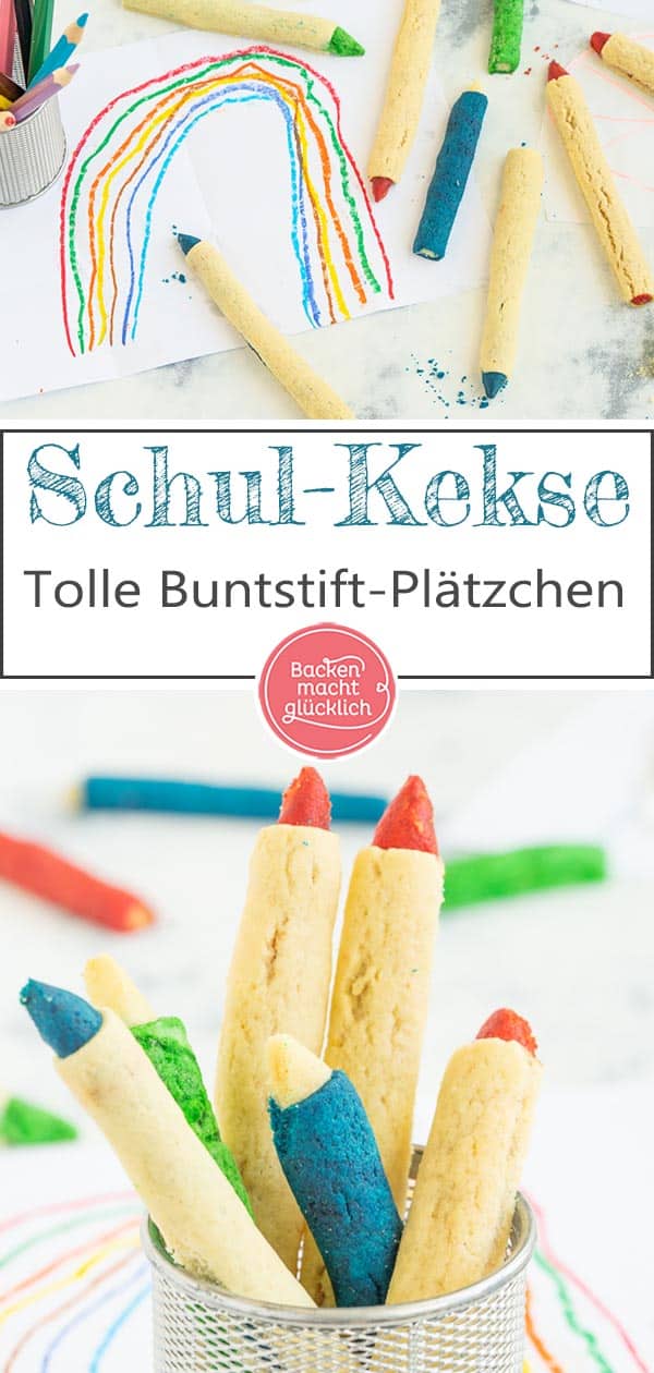 Essbare Buntstifte, witzige Kekse zur Schuleinführung und für Kindergeburstage. Diese putzigen Buntstift-Kekse sind nicht nur tolle Plätzchen für Schulkinder, sondern für Süßschnäbel jeden Alters ein besonderer, leckerer Hingucker! #backenmachtglücklich #rezept #einschulung #kekse #kinder