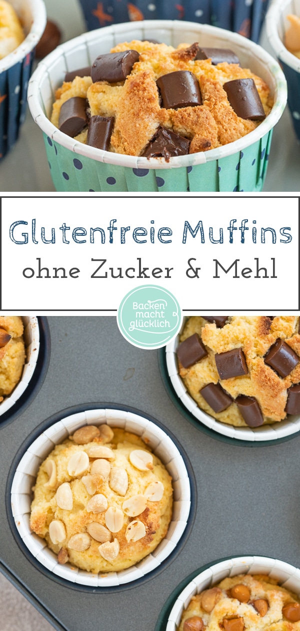 Das Rezept für gesunde Muffins ohne Zucker und Mehl ist nicht nur super lecker, sondern auch ganz einfach und schnell gemacht. Die Low Carb Muffins mit Mandeln und Kokosmehl kommen einfach immer gut an! #muffins #lowcarb #glutenfrei #zuckerfrei #backenmachtglücklich