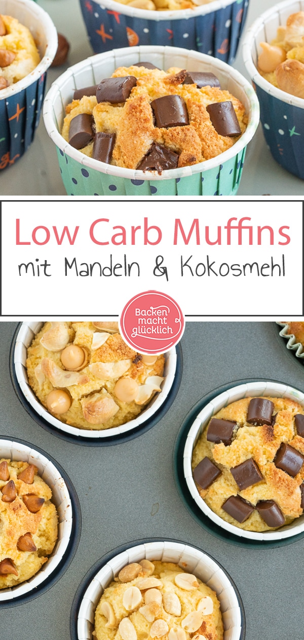 Das Rezept für gesunde Muffins ohne Zucker und Mehl ist nicht nur super lecker, sondern auch ganz einfach und schnell gemacht. Die Low Carb Muffins mit Mandeln und Kokosmehl kommen einfach immer gut an! #muffins #lowcarb #glutenfrei #zuckerfrei #backenmachtglücklich