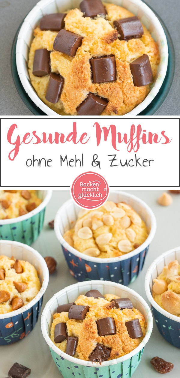 Das Rezept für gesunde Muffins ohne Zucker und Mehl ist nicht nur super lecker, sondern auch ganz einfach und schnell gemacht. Die Low Carb Muffins mit Mandeln und Kokosmehl kommen einfach immer gut an! #muffins #lowcarb #glutenfrei #zuckerfrei #backenmachtglücklich