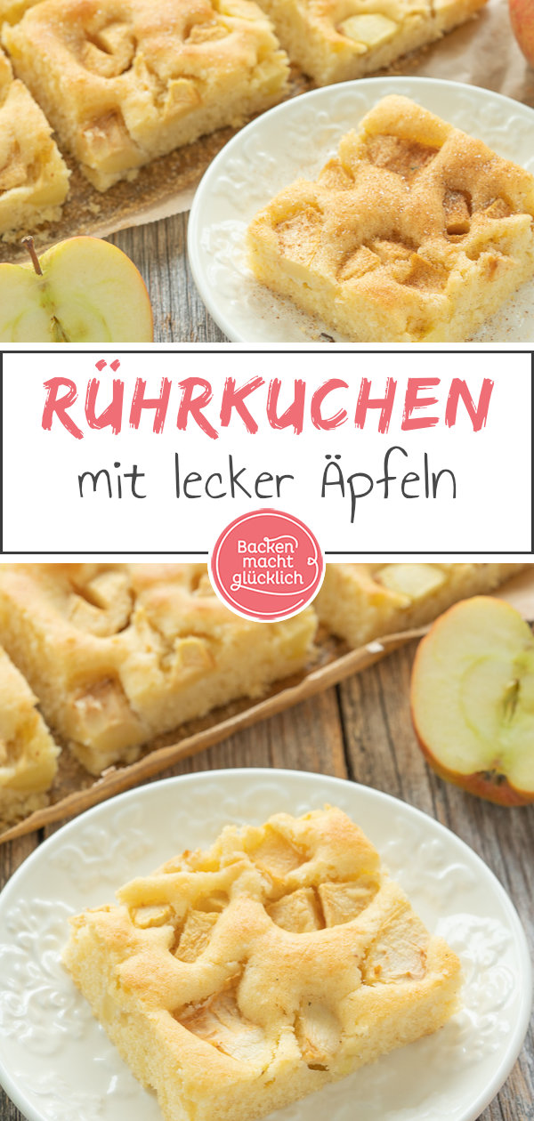 Super saftig und fluffig: Omas versunkener Apfelkuchen ist ein echter Klassiker. Der einfache Apfel-Blechkuchen schmeckt nicht nur im Herbst! #apfelkuchen #klassiker herbst #äpfel #backenmachtglücklich