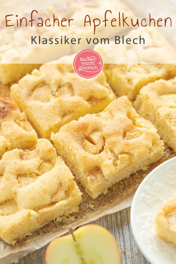 Super saftig und fluffig: Omas versunkener Apfelkuchen ist ein echter Klassiker. Der einfache Apfel-Blechkuchen schmeckt nicht nur im Herbst! #apfelkuchen #klassiker herbst #äpfel #backenmachtglücklich