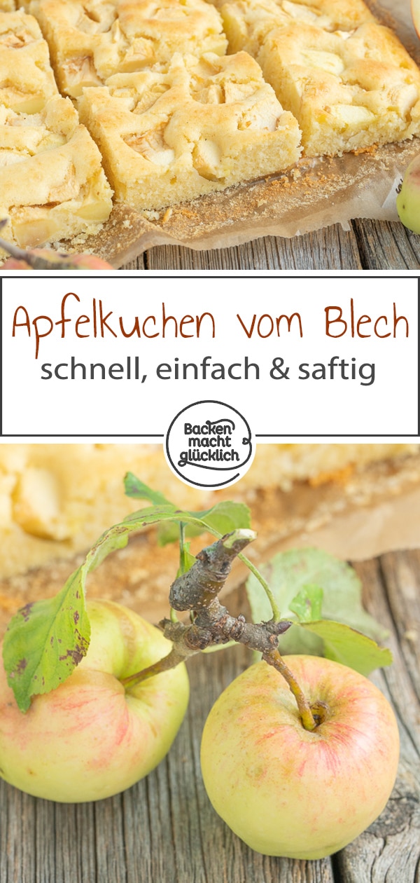 Super saftig und fluffig: Omas versunkener Apfelkuchen ist ein echter Klassiker. Der einfache Apfel-Blechkuchen schmeckt nicht nur im Herbst! #apfelkuchen #klassiker herbst #äpfel #backenmachtglücklich