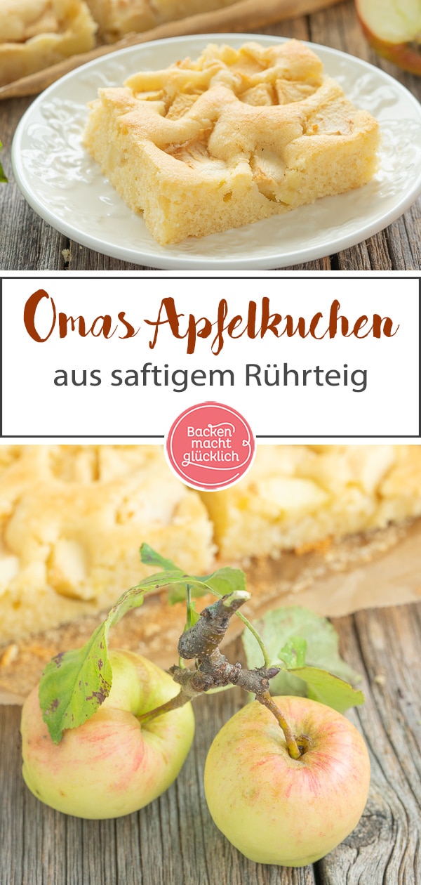 Super saftig und fluffig: Omas versunkener Apfelkuchen ist ein echter Klassiker. Der einfache Apfel-Blechkuchen schmeckt nicht nur im Herbst! #apfelkuchen #klassiker herbst #äpfel #backenmachtglücklich