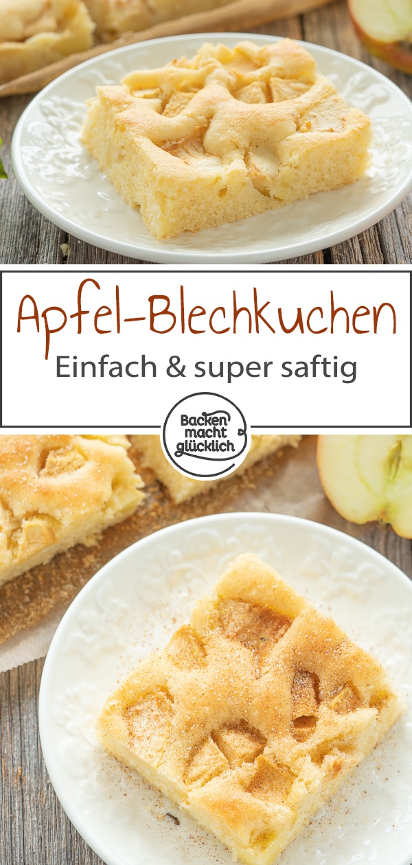 Super saftig und fluffig: Omas versunkener Apfelkuchen ist ein echter Klassiker. Der einfache Apfel-Blechkuchen schmeckt nicht nur im Herbst! #apfelkuchen #klassiker herbst #äpfel #backenmachtglücklich