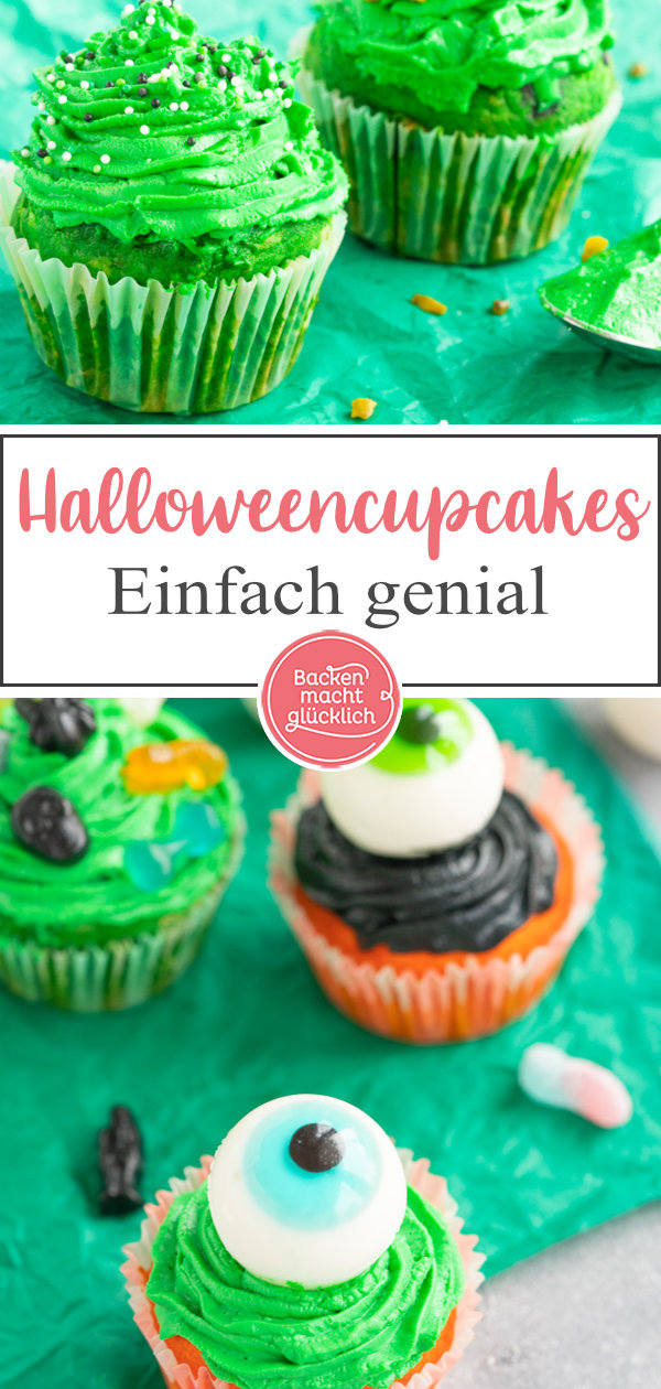 Schaurig-schöne Cupcakes für Halloween, die mit ihren Farben und der tollen Deko nicht nur Kinder begeistern! Mit diesen Cupcake Monstern wird das Halloween-Buffet garantiert ein Hingucker.