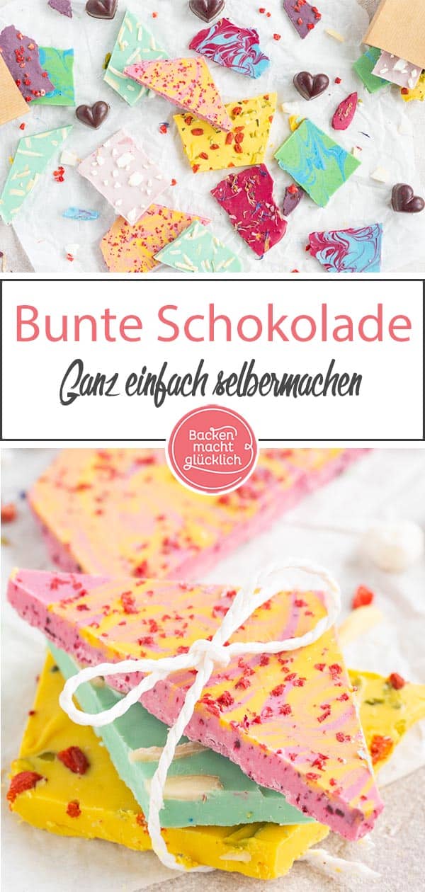 Bunte Schokolade selber machen ist ganz einfach: Mit diesem Rezept für natürlich gefärbte Schokotafeln habt ihr im Nu ein tolles Geschenk. Egal, ob blaue Schokolade oder rote Schokolade, hier gibt´s Tipps zum Schokolade einfärben