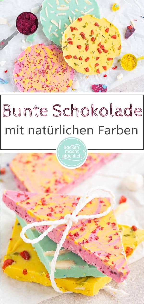 Bunte Schokolade selber machen ist ganz einfach: Mit diesem Rezept für natürlich gefärbte Schokotafeln habt ihr im Nu ein tolles Geschenk. Egal, ob blaue Schokolade oder rote Schokolade, hier gibt´s Tipps zum Schokolade einfärben