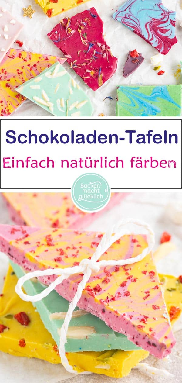 Bunte Schokolade selber machen ist ganz einfach: Mit diesem Rezept für natürlich gefärbte Schokotafeln habt ihr im Nu ein tolles Geschenk. Egal, ob blaue Schokolade oder rote Schokolade, hier gibt´s Tipps zum Schokolade einfärben