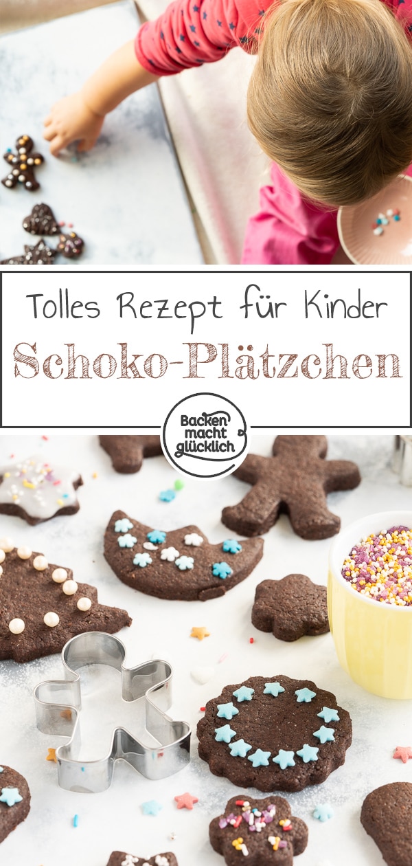 Die Schokoplätzchen zum Ausstechen dürfen auf dem Plätzchenteller an Weihnachten nicht fehlen! Meine Kinder lieben es einfach, die Kakao-Plätzchen mit bunten Streuseln zu backen und zu verzieren – und natürlich zu vernaschen!