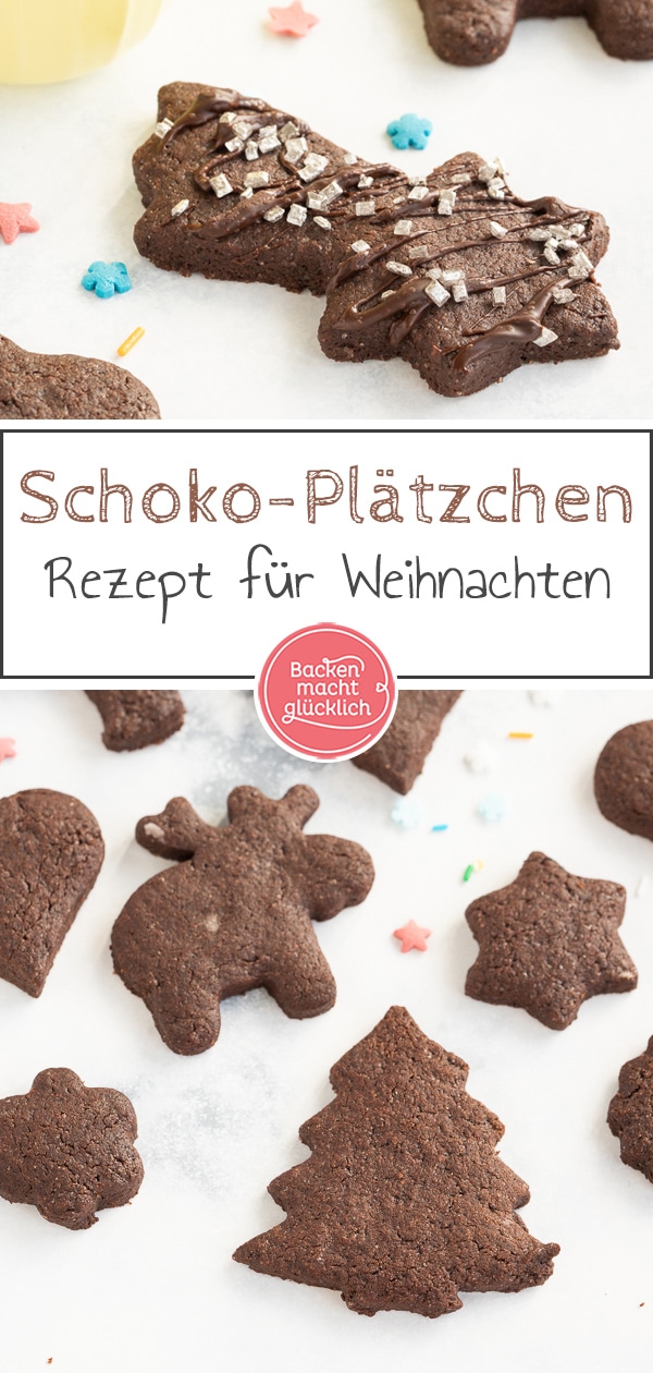 Die Schokoplätzchen zum Ausstechen dürfen auf dem Plätzchenteller an Weihnachten nicht fehlen! Meine Kinder lieben es einfach, die Kakao-Plätzchen mit bunten Streuseln zu backen und zu verzieren – und natürlich zu vernaschen!