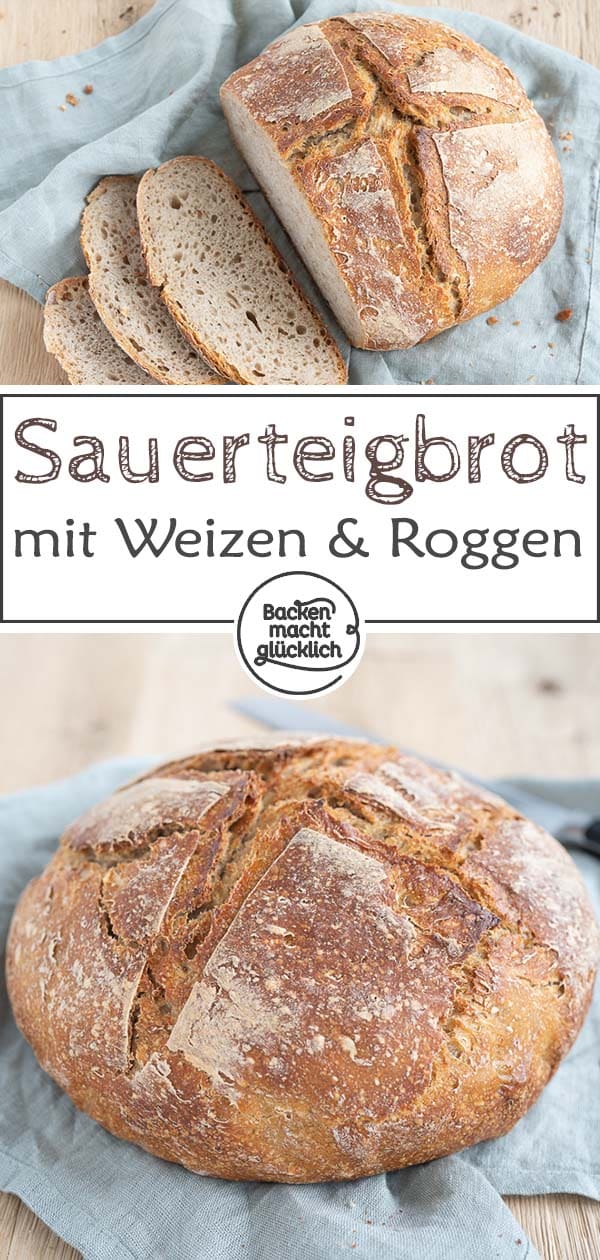 Das einfachste Sauerteigbrot ohne Hefe: Herrlich knusprig, absolut simpel und wirklich gelingsicher. Dieses Bauernbrot mit Weizen, Roggen und Sauerteig ist unser Liebling für jeden Tag!