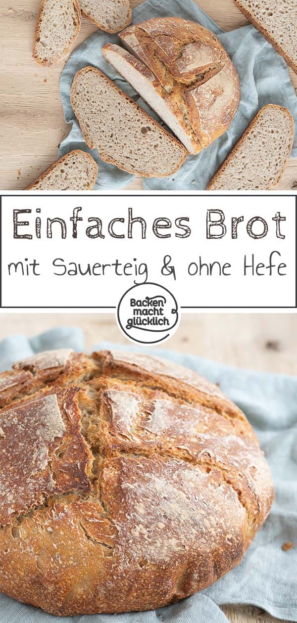 Das einfachste Sauerteigbrot ohne Hefe: Herrlich knusprig, absolut simpel und wirklich gelingsicher. Dieses Bauernbrot mit Weizen, Roggen und Sauerteig ist unser Liebling für jeden Tag!