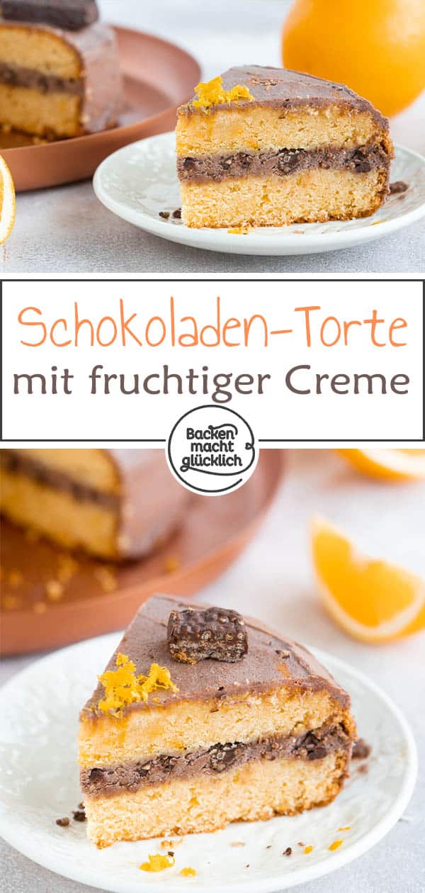 Köstliche Schoko-Orangen-Torte: Saftiger Boden aus Orangen-Rührteig und eine himmlische Schoko-Crisp-Creme: Diese einfache Schokoladentorte mit Orange ist nicht kompliziert, verspricht aber großen Genuss!