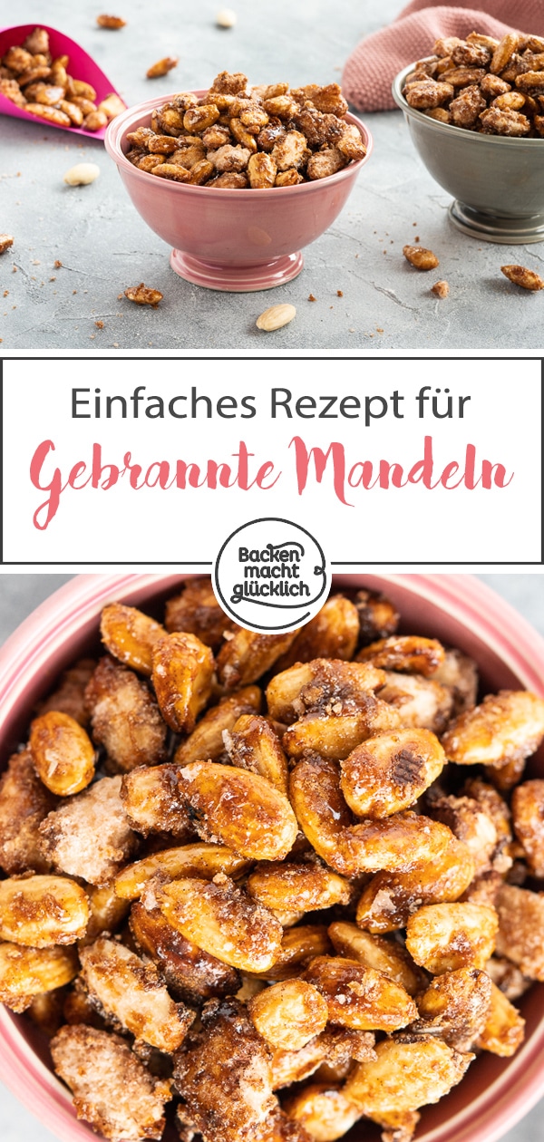 Mit diesem einfachen Rezept für gebrannte Mandeln holt ihr euch Volksfest- oder Weihnachtsmarkt-Feeling direkt nach Hause! Die gebrannten Mandeln sind super einfach und gelingsicher!