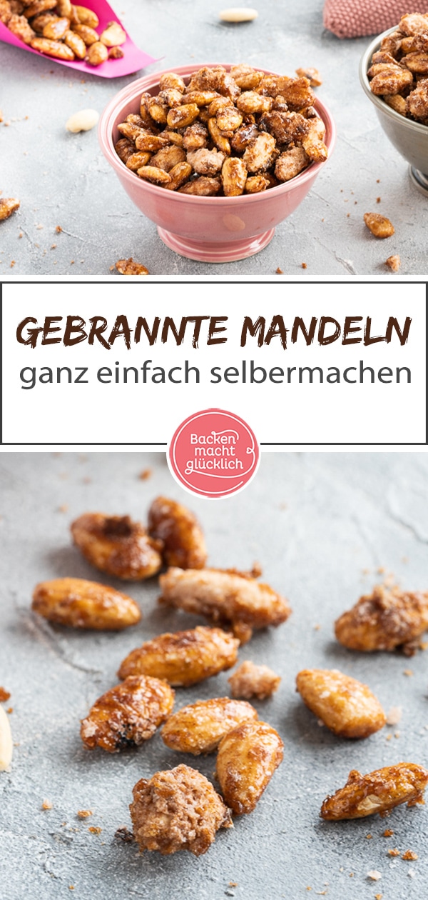 Mit diesem einfachen Rezept für gebrannte Mandeln holt ihr euch Volksfest- oder Weihnachtsmarkt-Feeling direkt nach Hause! Die gebrannten Mandeln sind super einfach und gelingsicher!