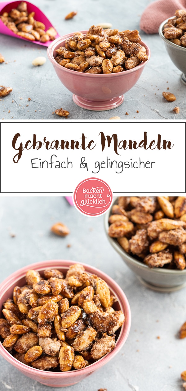 Mit diesem einfachen Rezept für gebrannte Mandeln holt ihr euch Volksfest- oder Weihnachtsmarkt-Feeling direkt nach Hause! Die gebrannten Mandeln sind super einfach und gelingsicher!