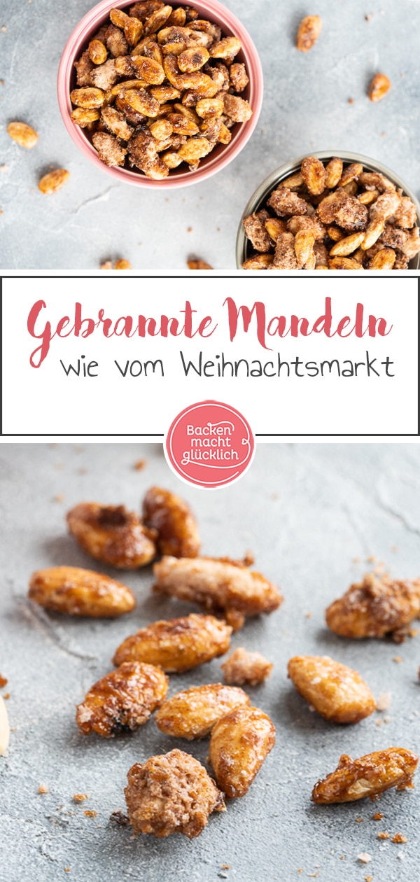 Mit diesem einfachen Rezept für gebrannte Mandeln holt ihr euch Volksfest- oder Weihnachtsmarkt-Feeling direkt nach Hause! Die gebrannten Mandeln sind super einfach und gelingsicher!