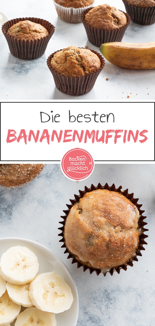 Ein echter Klassiker: Diese Bananen-Muffins schmecken der ganzen Familie! Und weil sie sich gut einfrieren lassen, könnt ihr immer etwas auf Vorrat backen. Einfach das beste Rezept für schnelle Bananenmuffins!