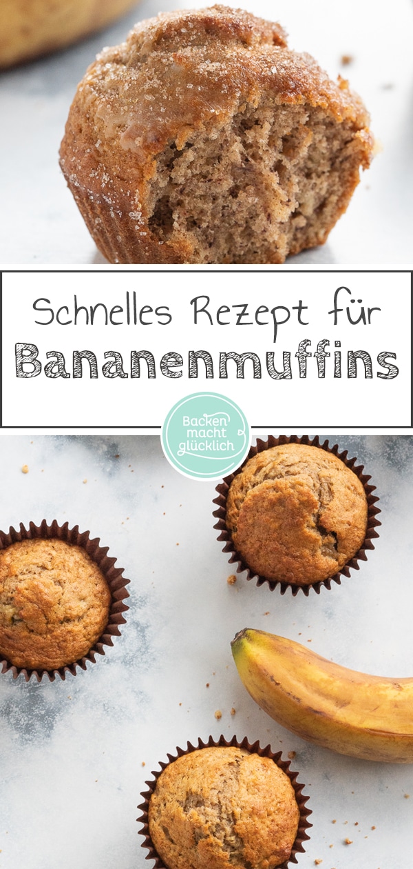 Ein echter Klassiker: Diese Bananen-Muffins schmecken der ganzen Familie! Und weil sie sich gut einfrieren lassen, könnt ihr immer etwas auf Vorrat backen. Einfach das beste Rezept für schnelle Bananenmuffins!