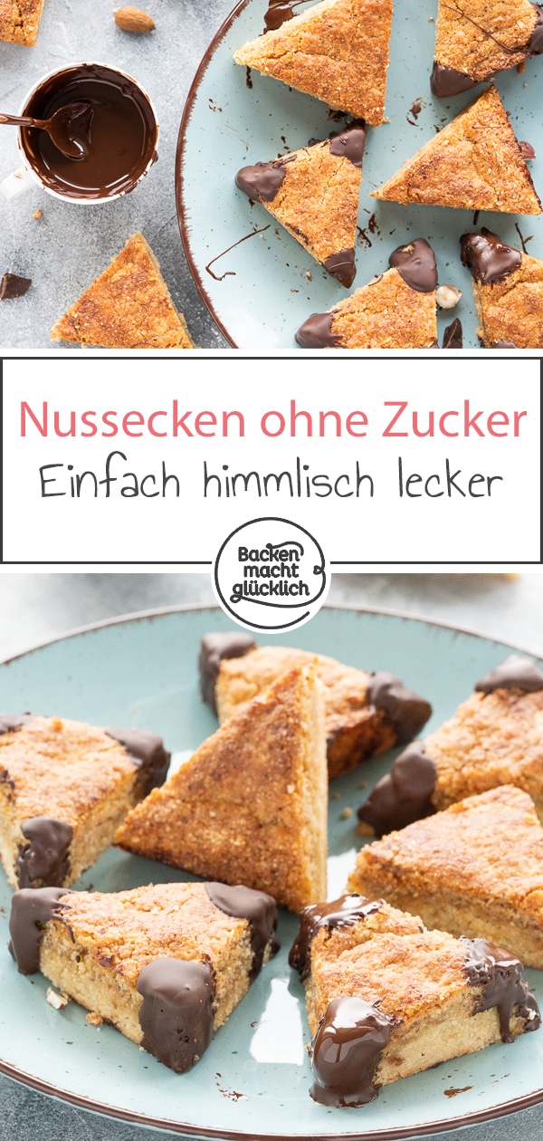 Selbstgemachte Nussecken ohne Zucker, die sogar noch besser schmecken als beim Bäcker! Die gesunden glutenfreien Nussecken sind super zum Naschen für zwischendurch. 