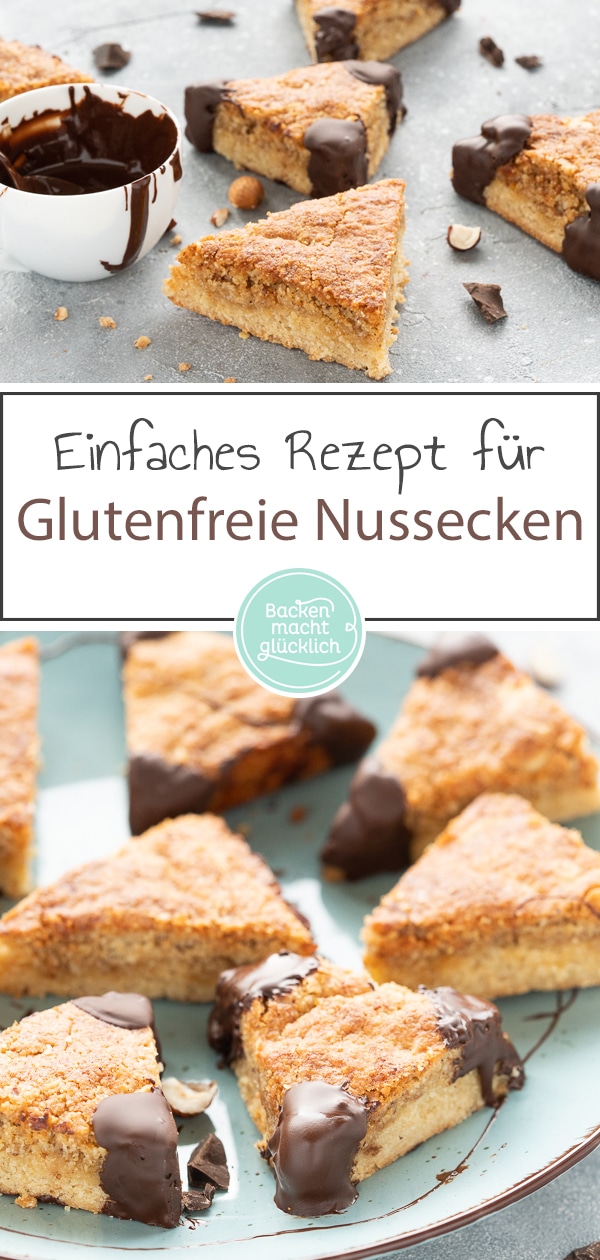 Selbstgemachte Nussecken ohne Zucker, die sogar noch besser schmecken als beim Bäcker! Die gesunden glutenfreien Nussecken sind super zum Naschen für zwischendurch. 