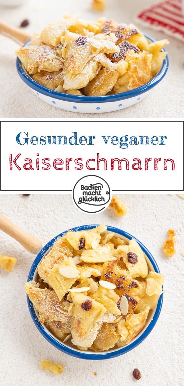 Schnell, einfach, fluffig, köstlich! Dieser vegane Kaiserschmarrn ohne Eier, Butter und Milch steht dem Klassiker in nichts nach. Wer es noch gesünder will, kann das vegane Kaiserschmarrnrezept ohne Zucker machen