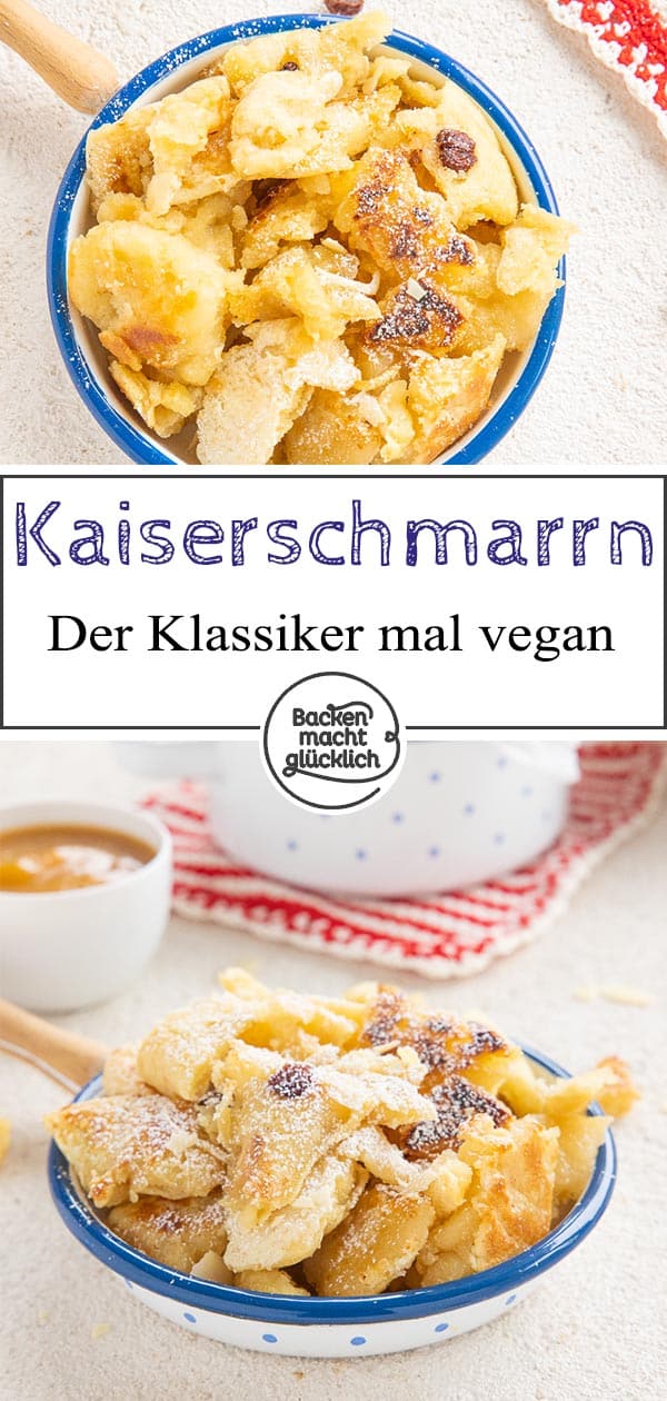 Schnell, einfach, fluffig, köstlich! Dieser vegane Kaiserschmarrn ohne Eier, Butter und Milch steht dem Klassiker in nichts nach. Wer es noch gesünder will, kann das vegane Kaiserschmarrnrezept ohne Zucker machen