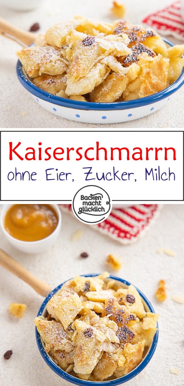 Schnell, einfach, fluffig, köstlich! Dieser vegane Kaiserschmarrn ohne Eier, Butter und Milch steht dem Klassiker in nichts nach. Wer es noch gesünder will, kann das vegane Kaiserschmarrnrezept ohne Zucker machen