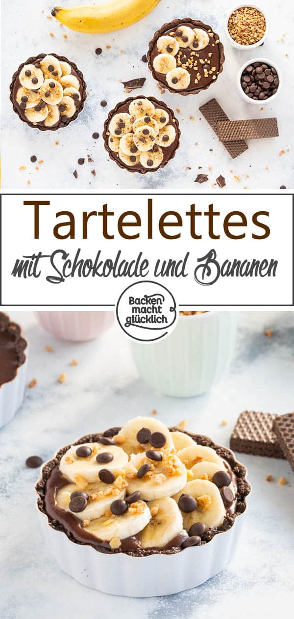 Bananen-Schoko-Tartelettes ohne Backen: Kleine, aber feine No Bake Tartelettes mit knusprigem Schokoboden, cremiger Ganache und fruchtigem Topping - was für ein Genuss!