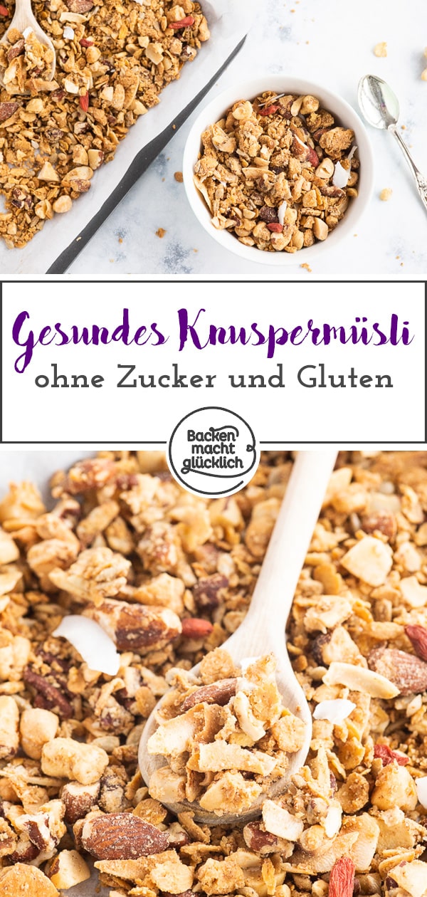 Geniales Low Carb Knuspermüsli ohne Zucker - einfach zu backen, kohlenhydratarm und unheimlich lecker! Gesundes Granola ist der perfekte Start in den Tag.