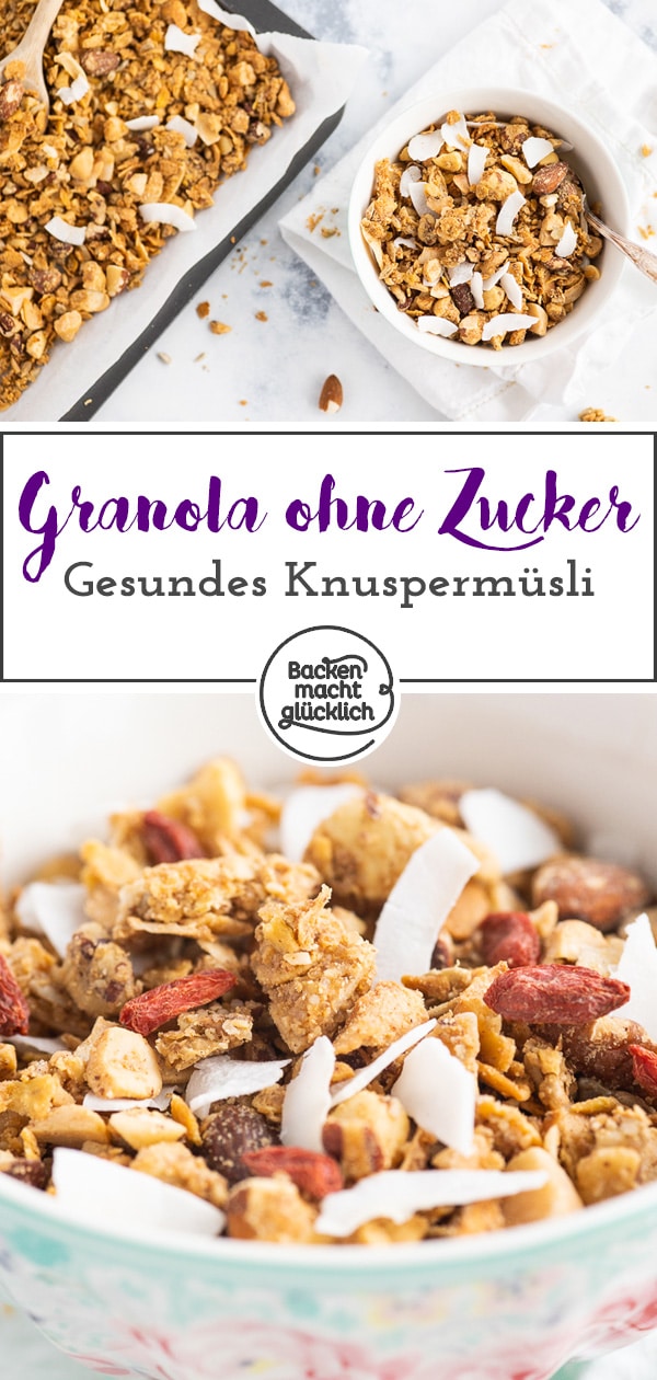 Geniales Low Carb Knuspermüsli ohne Zucker - einfach zu backen, kohlenhydratarm und unheimlich lecker! Gesundes Granola ist der perfekte Start in den Tag.