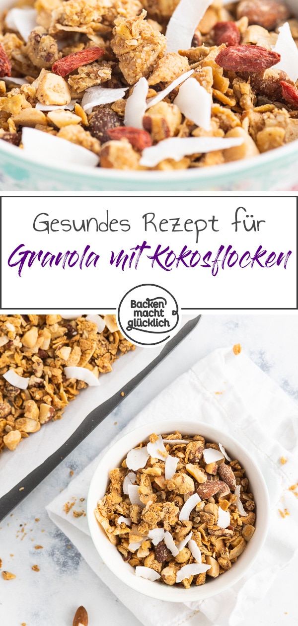 Geniales Low Carb Knuspermüsli ohne Zucker - einfach zu backen, kohlenhydratarm und unheimlich lecker! Gesundes Granola ist der perfekte Start in den Tag.