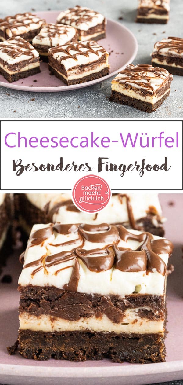 Cheesecake Happen: Diese kleinen Kuchen-Würfel sind das perfekte Kuchen Fingerfood für Partys, Buffets oder Kindergeburtstage. Cremig, knusprig, köstlich! Die Käsekuchen-Würfel kommen immer gut an.