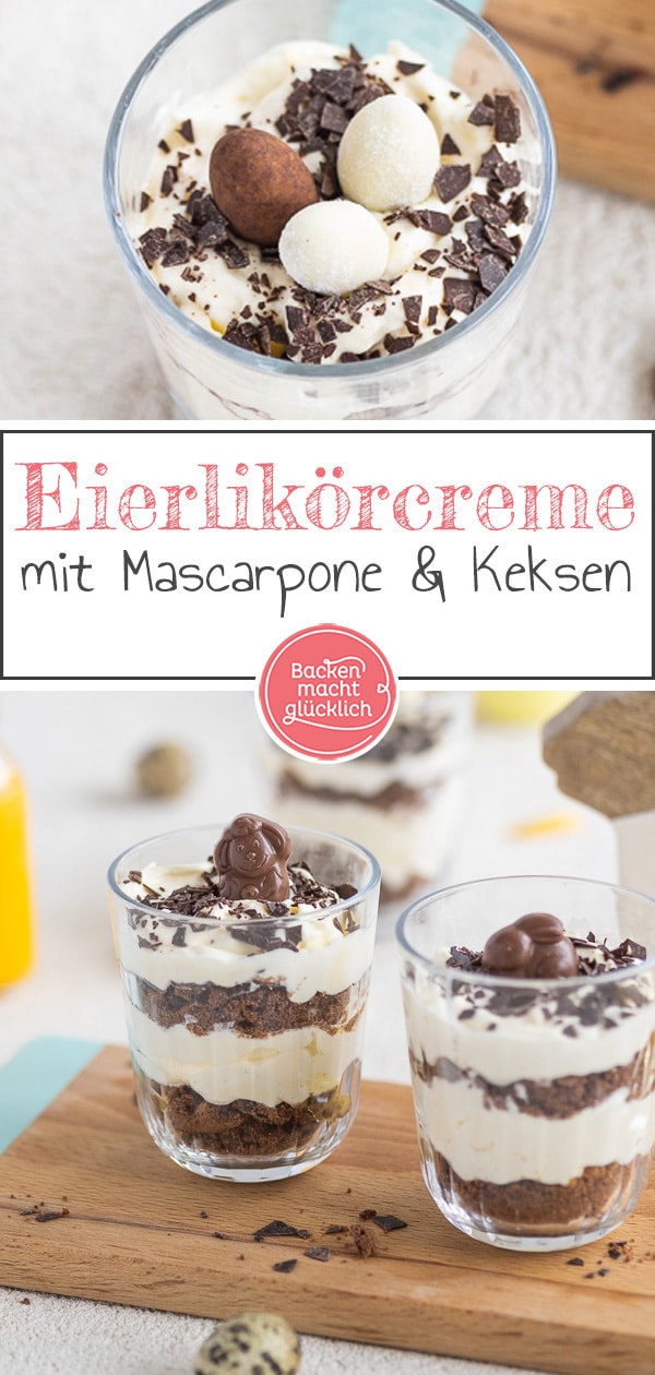 Dieses traumhaft cremige Eierlikör-Dessert mit Mascarponecreme zergeht nur so auf der Zunge! Eine tolle Idee, falls ihr noch auf der Suche nach einem Nachtisch für Ostern seid.