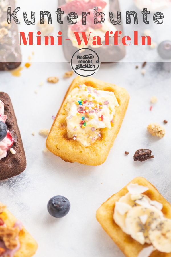 Köstliche Mini-Waffeln aus dem Ofen sind der absolute Hit! Die kleinen Waffeln ohne Hefe sind ganz schnell gebacken und lassen sich wunderbar vielfältig dekorieren.