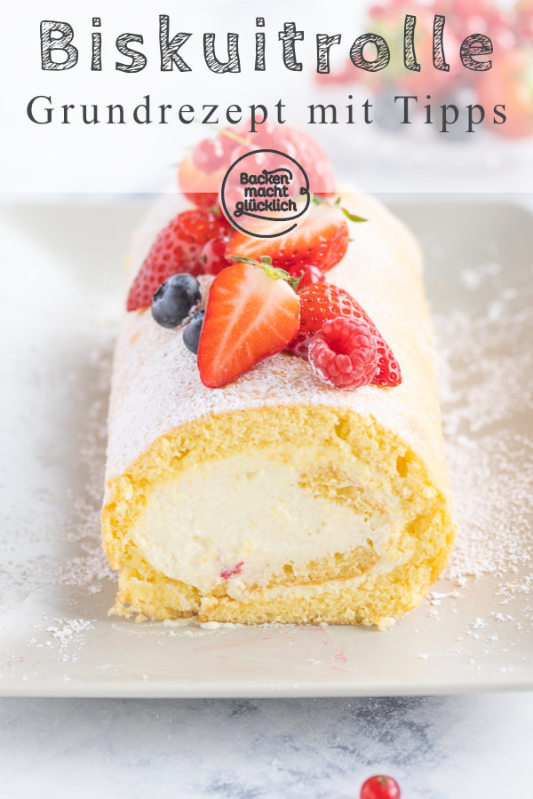 Diese leckere Biskuitrolle gelingt immer: Das beste Grundrezept für eine fluffige und cremige Biskuitroulade, die ihr nach Belieben mit Obst und anderen Zutaten füllen und dekorieren könnt. 