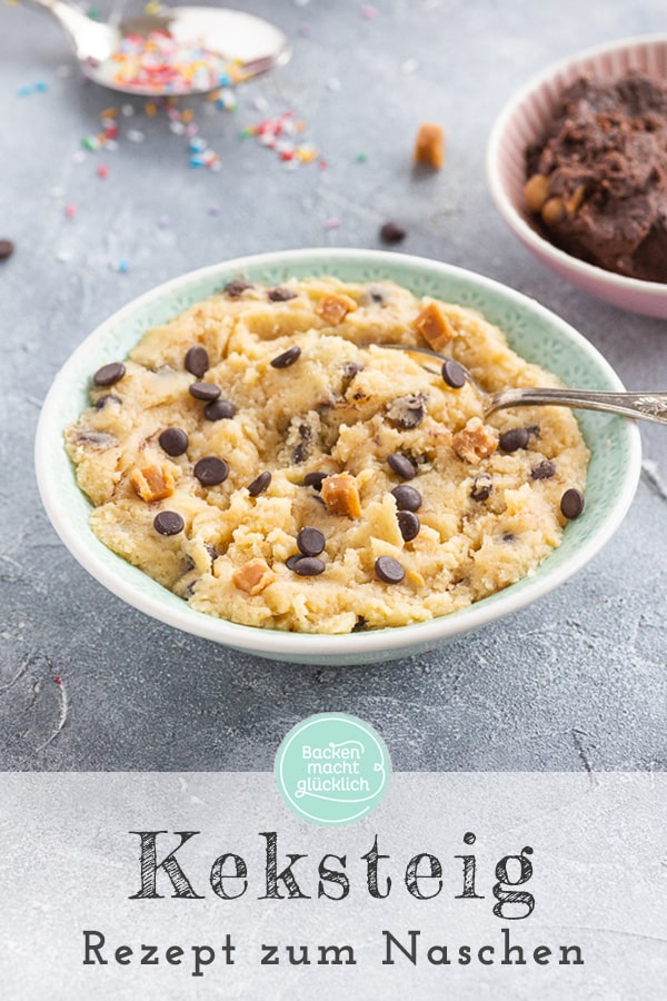 Rohen Keksteig zum Naschen in nur 5 Minuten selbermachen - der Cookie Dough ist super einfach, inklusive veganer und zuckerfreier Variante.