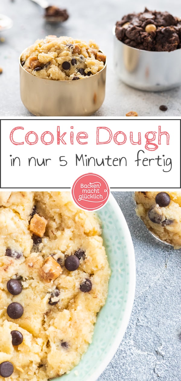 Rohen Keksteig zum Naschen in nur 5 Minuten selbermachen - der Cookie Dough ist super einfach, inklusive veganer und zuckerfreier Variante.