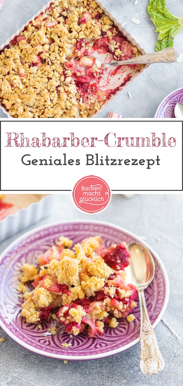 Dieser Crumble mit Rhabarber und Haferflocken sorgt für Frühlingsgefühle! Das Rhabarber-Dessert ist herrlich süß und säuerlich, fruchtig und knusprig zugleich!