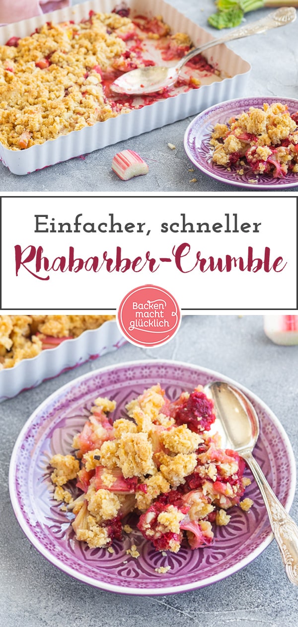 Dieser Crumble mit Rhabarber und Haferflocken sorgt für Frühlingsgefühle! Das Rhabarber-Dessert ist herrlich süß und säuerlich, fruchtig und knusprig zugleich!