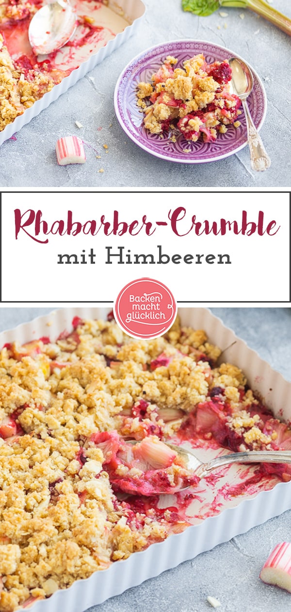 Dieser Crumble mit Rhabarber und Haferflocken sorgt für Frühlingsgefühle! Das Rhabarber-Dessert ist herrlich süß und säuerlich, fruchtig und knusprig zugleich!