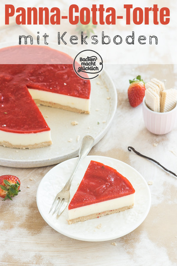 Einfache Erdbeer Panna Cotta Torte ohne Backen: Die perfekte Frühlingstorte mit Knusperboden und sahniger Creme. Noch dazu ist der Panna Cotta Kuchen einfach zuzubereiten
