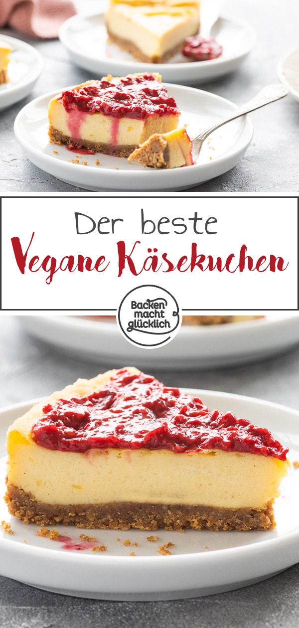 So gut hat veganer Cheesecake noch nie geschmeckt! Das Rezept für den veganen Käsekuchen mit Keksboden ist super simpel und garantiert köstlich!