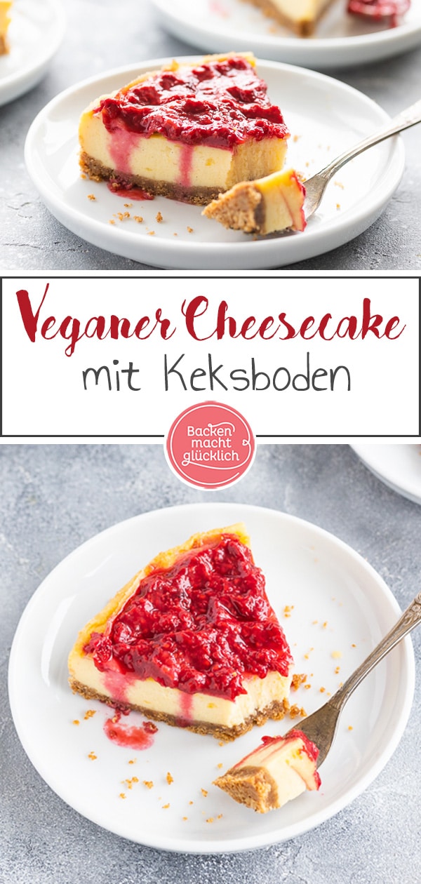 So gut hat veganer Cheesecake noch nie geschmeckt! Das Rezept für den veganen Käsekuchen mit Keksboden ist super simpel und garantiert köstlich!